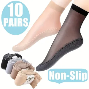 10 Pairs Thin Transparent Comfy Lightweight Non-slip Short Socks