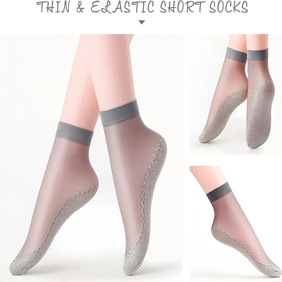 10 Pairs Thin Transparent Comfy Lightweight Non-slip Short Socks