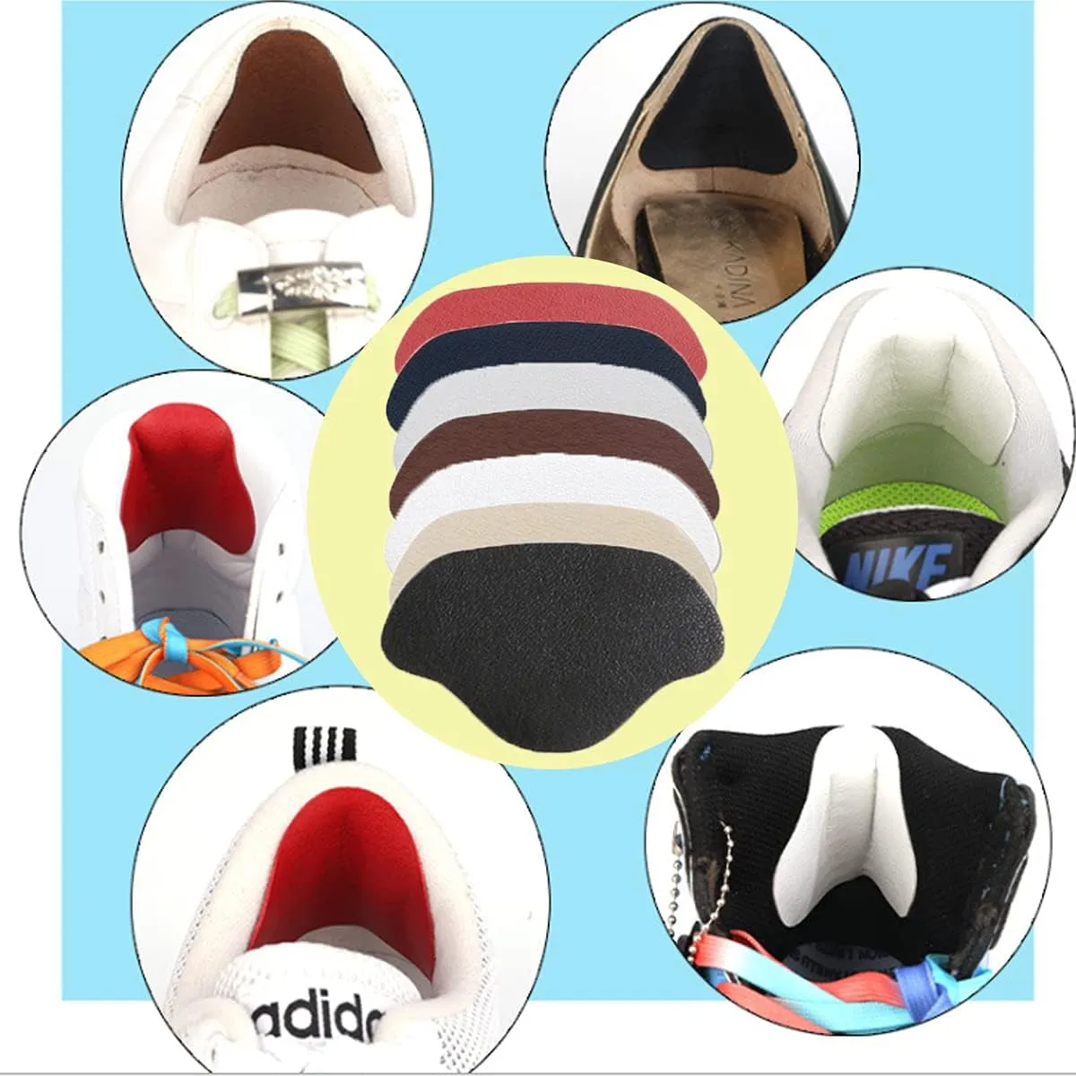 (2 pairs) Leather Heel Pads Self-Adhesive Anti-Slip Shoe Repair Insoles - White