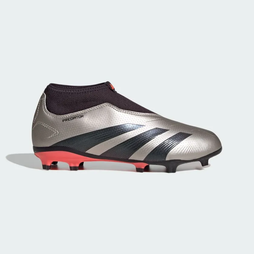 adidas PREDATOR LEAGUE LACELESS Firm Ground Soccer Cleats | Platinum Metallic-Aurora Black | Kid's Unisex