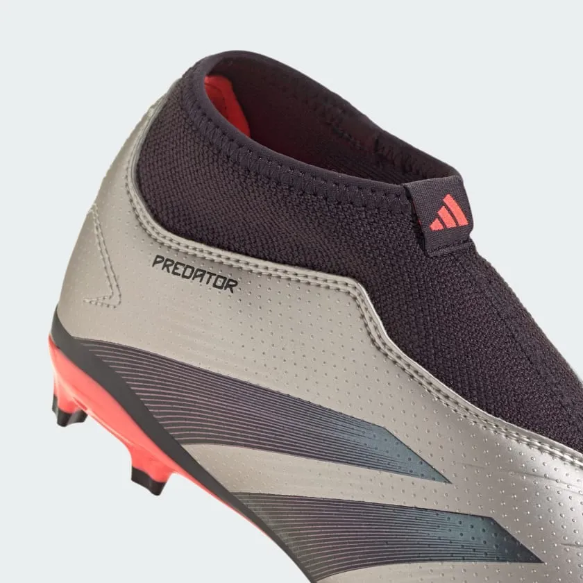 adidas PREDATOR LEAGUE LACELESS Firm Ground Soccer Cleats | Platinum Metallic-Aurora Black | Kid's Unisex