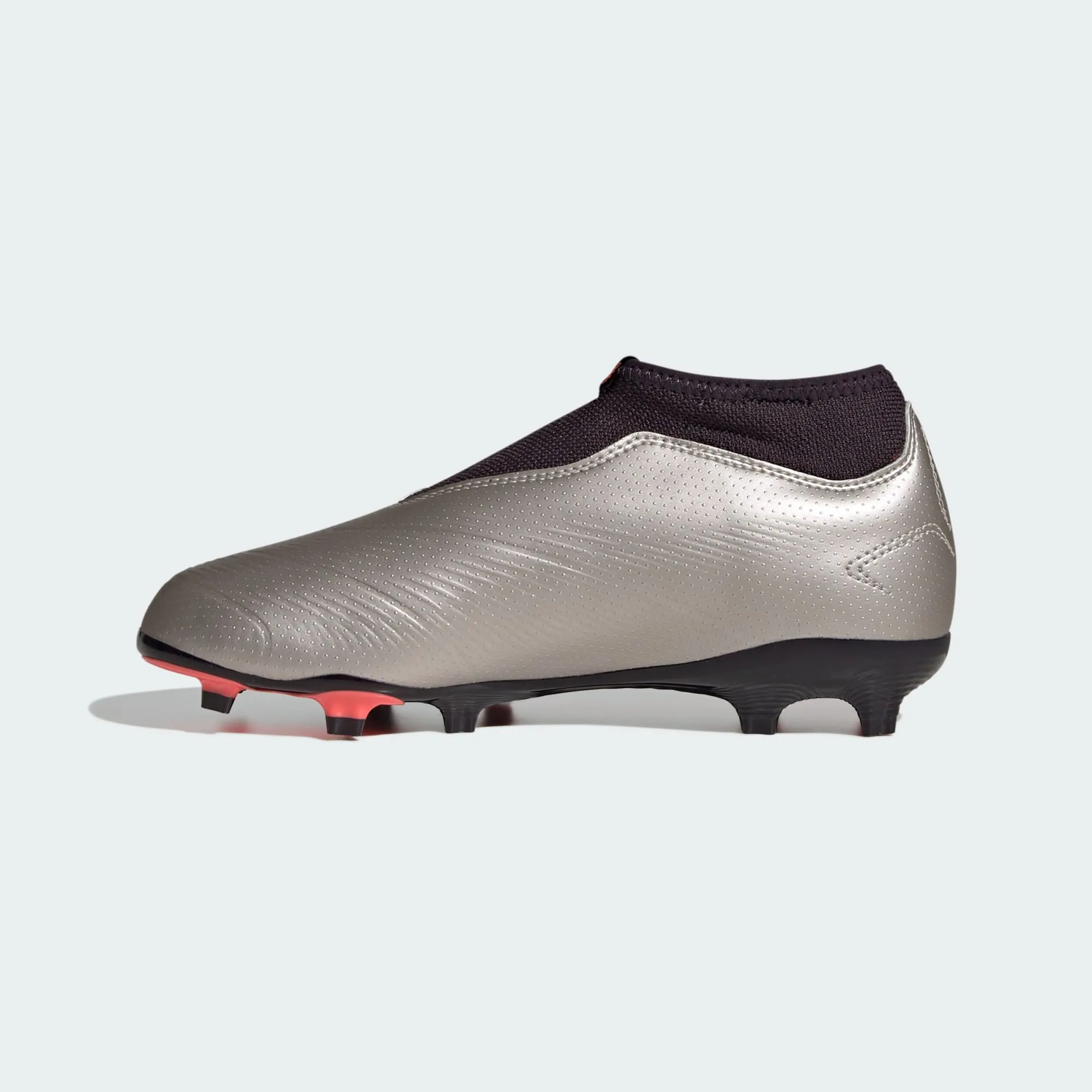 adidas PREDATOR LEAGUE LACELESS Firm Ground Soccer Cleats | Platinum Metallic-Aurora Black | Kid's Unisex