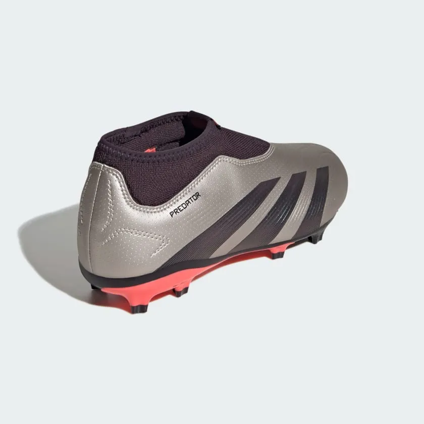 adidas PREDATOR LEAGUE LACELESS Firm Ground Soccer Cleats | Platinum Metallic-Aurora Black | Kid's Unisex