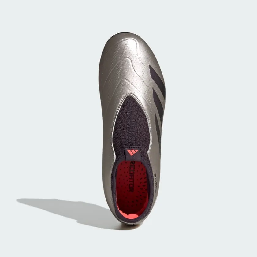 adidas PREDATOR LEAGUE LACELESS Firm Ground Soccer Cleats | Platinum Metallic-Aurora Black | Kid's Unisex