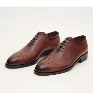 Ariston Boys Solid Cognac Whole Cut Oxford Leather Dress Shoes