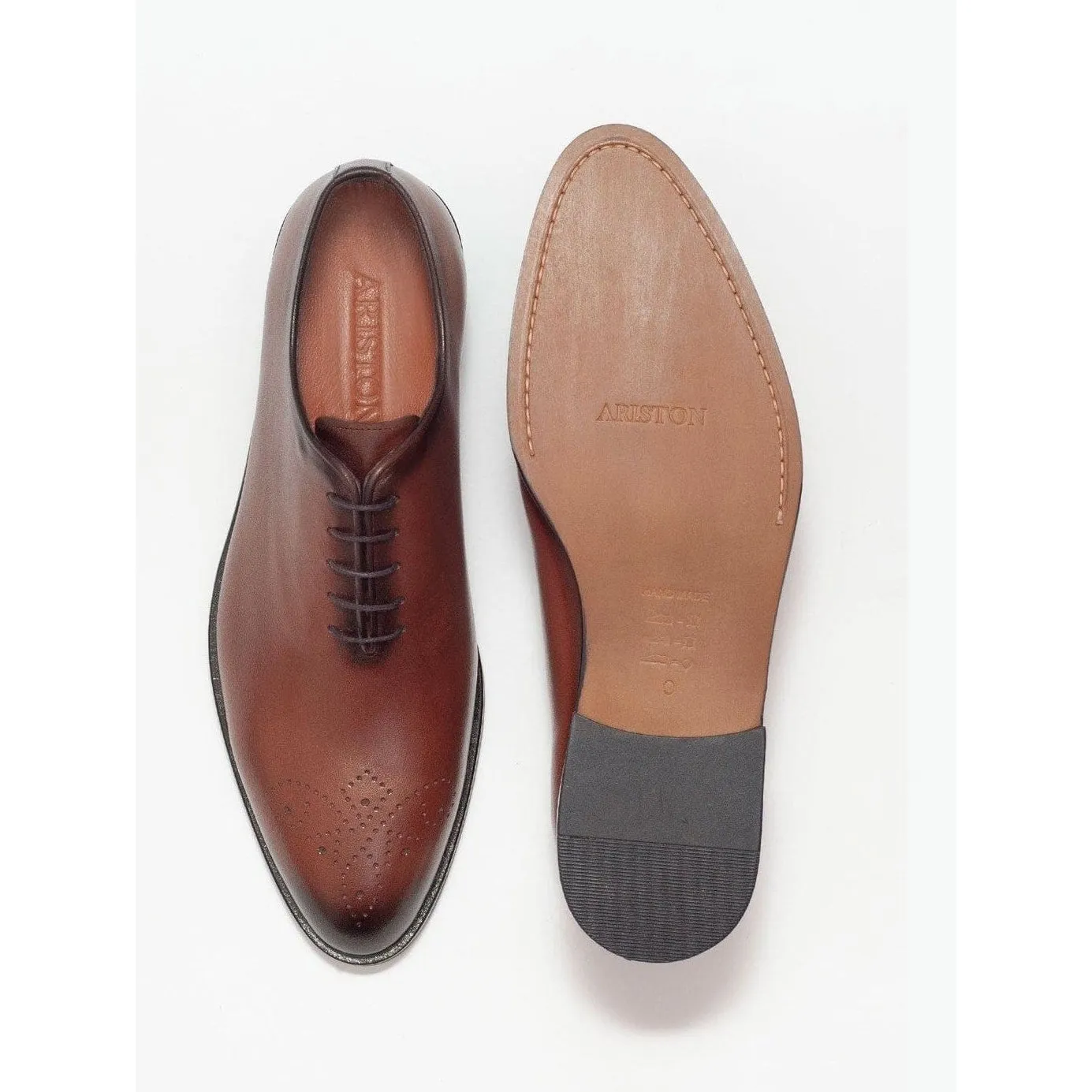 Ariston Boys Solid Cognac Whole Cut Oxford Leather Dress Shoes