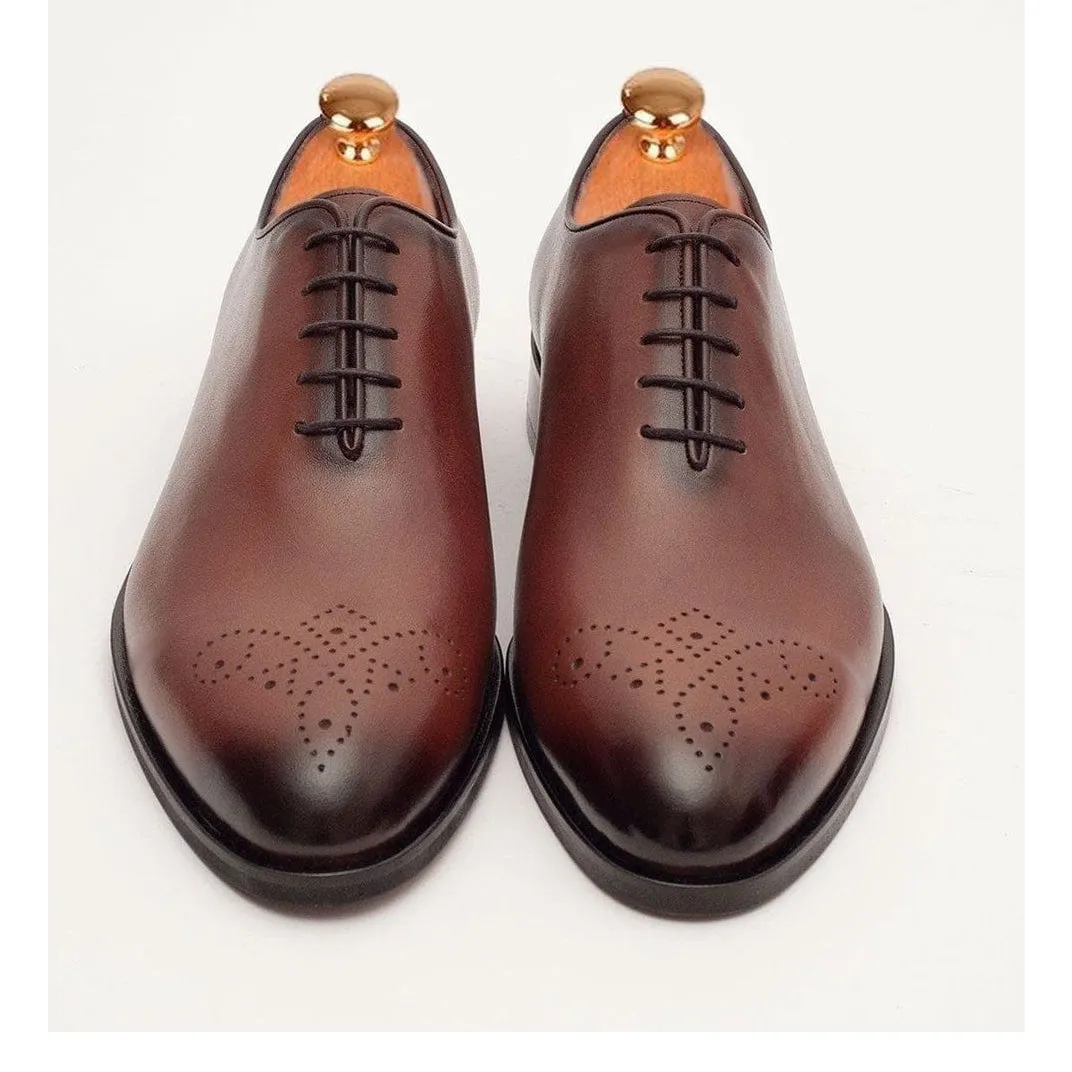 Ariston Boys Solid Cognac Whole Cut Oxford Leather Dress Shoes