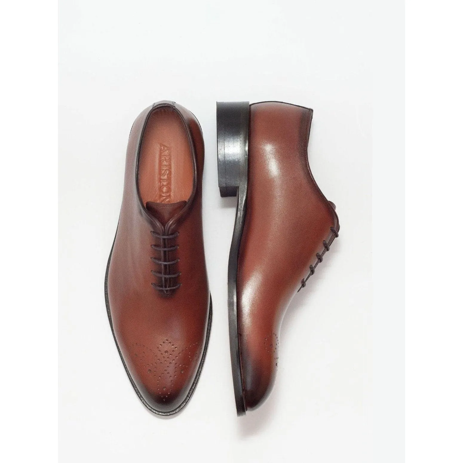 Ariston Boys Solid Cognac Whole Cut Oxford Leather Dress Shoes