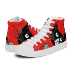 Black Cat and Red Women’s high top canvas shoes