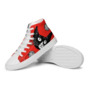 Black Cat and Red Women’s high top canvas shoes