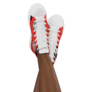Black Cat and Red Women’s high top canvas shoes