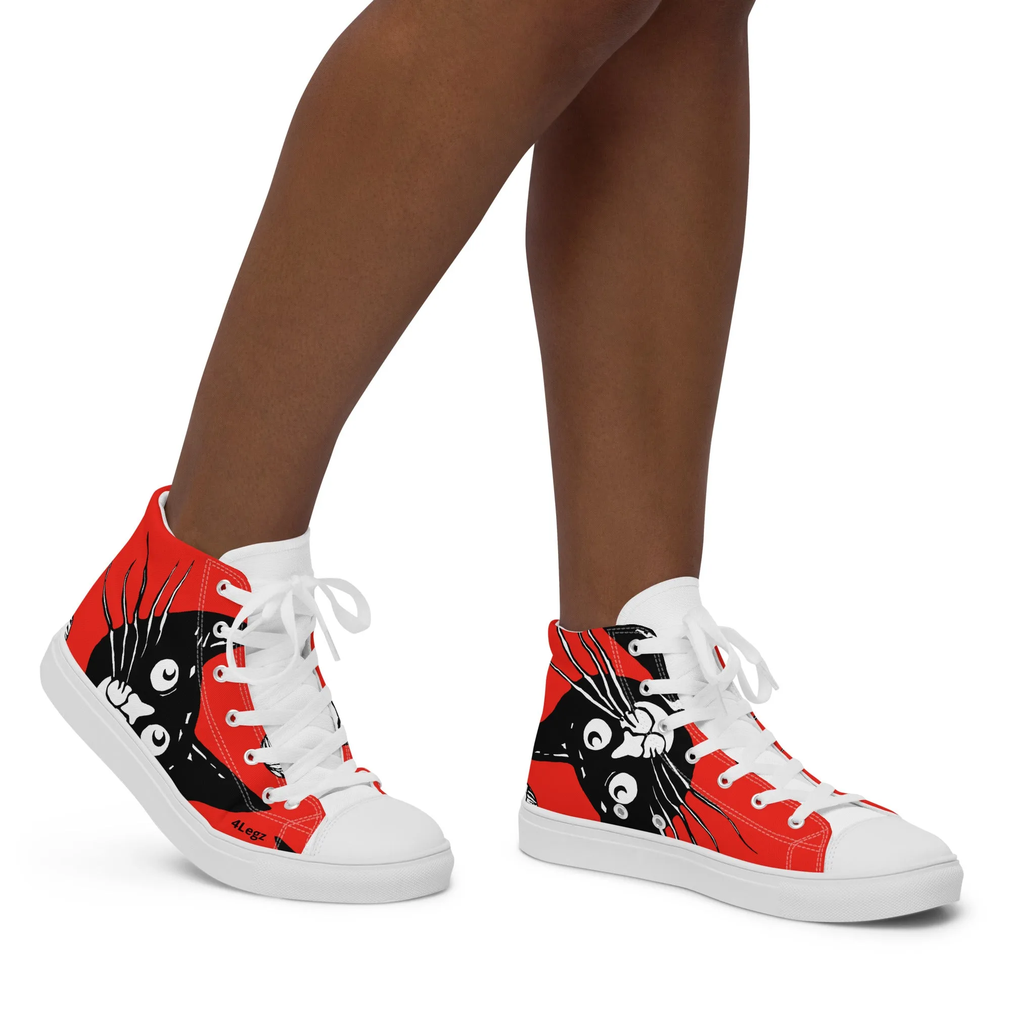 Black Cat and Red Women’s high top canvas shoes