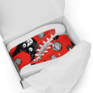 Black Cat and Red Women’s high top canvas shoes