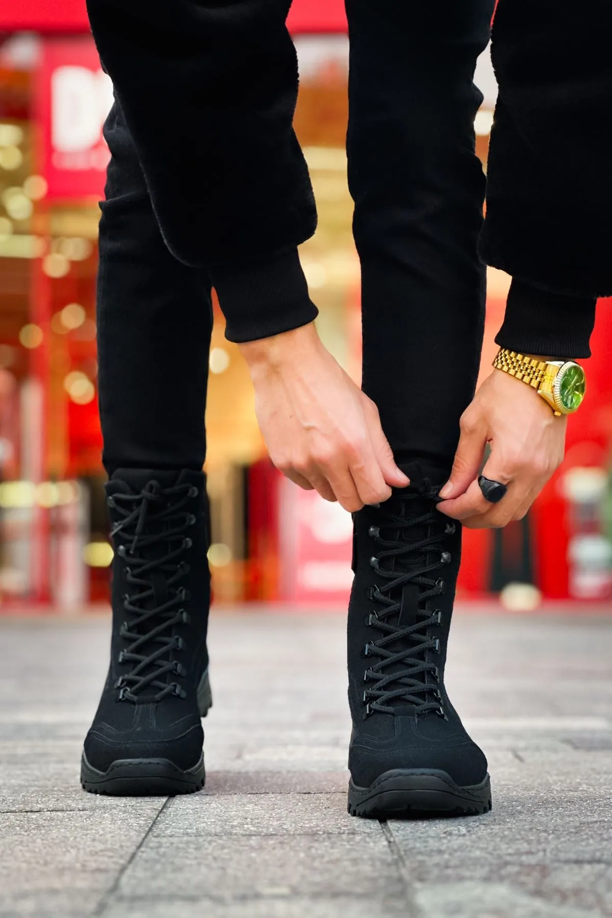 CH051 Men's Suede Black Casual Sports Sneaker Boots