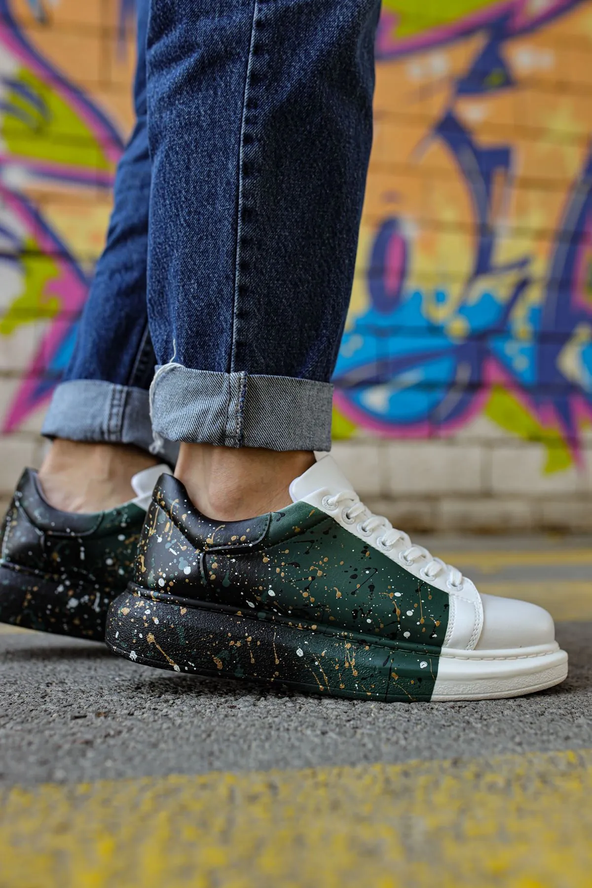 CH254 Men's Unisex White-Green-Black Casual Sneaker Sports Shoesv