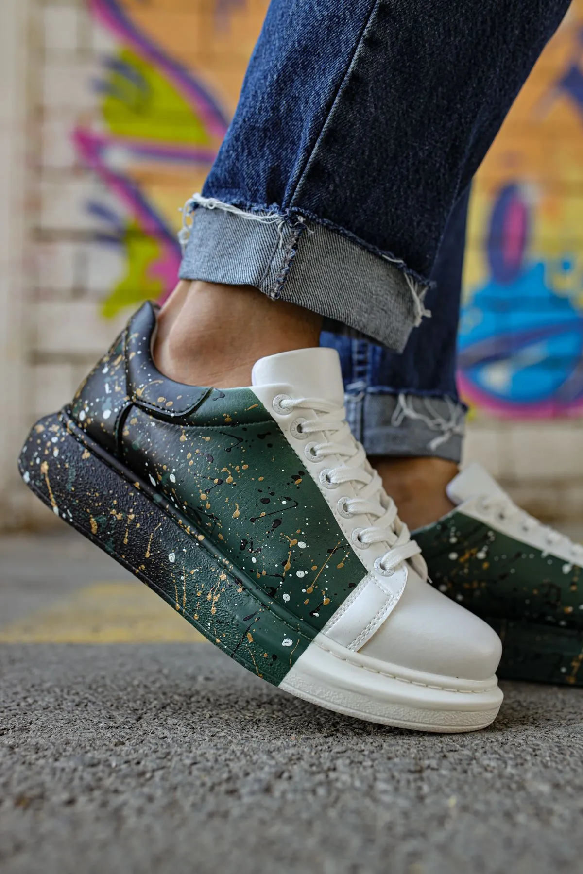 CH254 Men's Unisex White-Green-Black Casual Sneaker Sports Shoesv