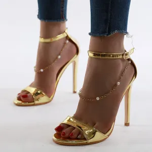 Chain Rhinestone High Heel  Buckle Sandals
