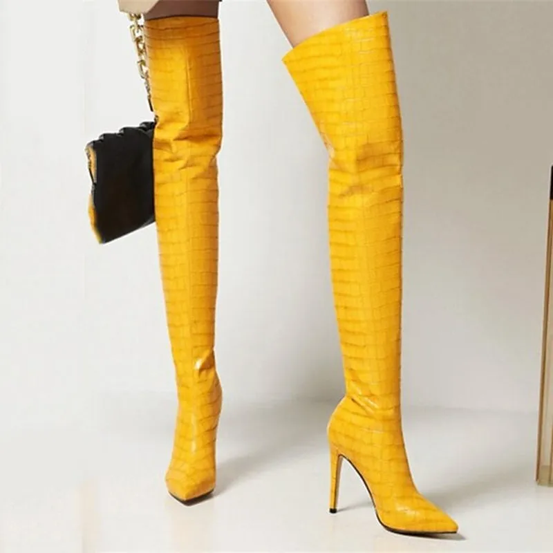 Chic White Thigh-High Stiletto Boots – Ultimate High Heel Fashion for Stunning Night Out Looks