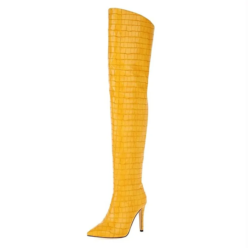 Chic White Thigh-High Stiletto Boots – Ultimate High Heel Fashion for Stunning Night Out Looks