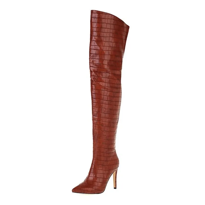 Chic White Thigh-High Stiletto Boots – Ultimate High Heel Fashion for Stunning Night Out Looks