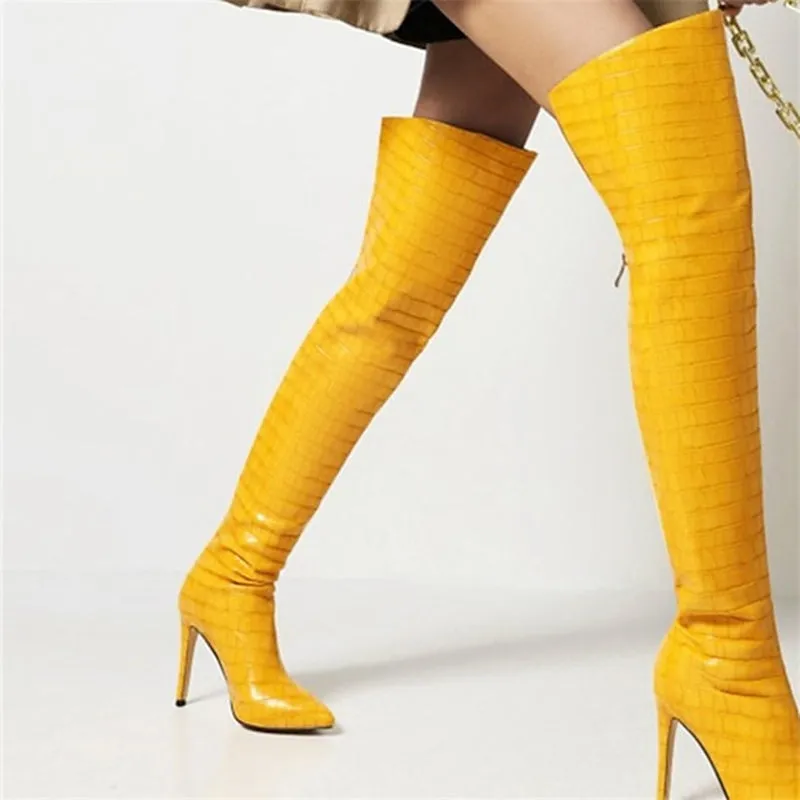 Chic White Thigh-High Stiletto Boots – Ultimate High Heel Fashion for Stunning Night Out Looks