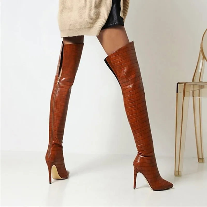 Chic White Thigh-High Stiletto Boots – Ultimate High Heel Fashion for Stunning Night Out Looks