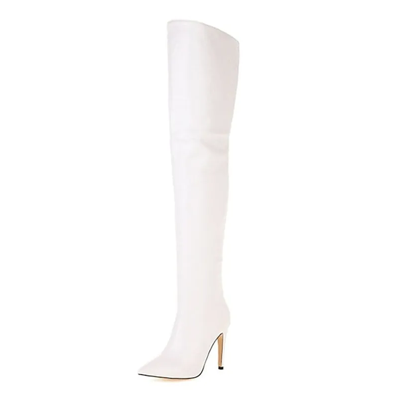 Chic White Thigh-High Stiletto Boots – Ultimate High Heel Fashion for Stunning Night Out Looks