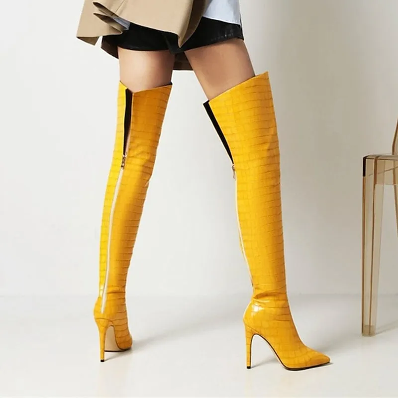 Chic White Thigh-High Stiletto Boots – Ultimate High Heel Fashion for Stunning Night Out Looks