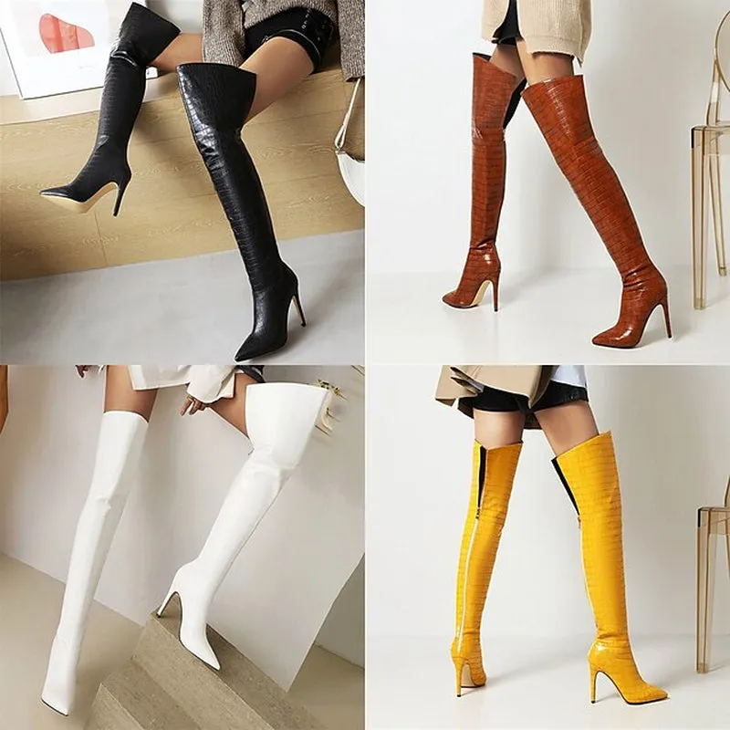 Chic White Thigh-High Stiletto Boots – Ultimate High Heel Fashion for Stunning Night Out Looks