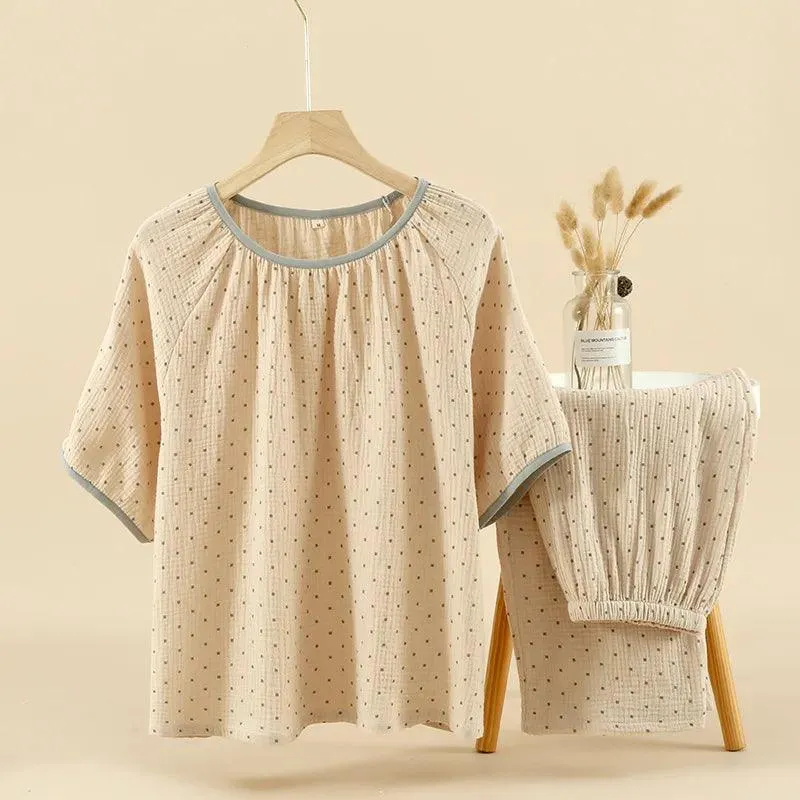 Chic Women’s Summer Cotton Short Sleeve Pajama Set with Classic O-Neck Design
