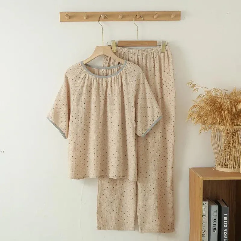 Chic Women’s Summer Cotton Short Sleeve Pajama Set with Classic O-Neck Design