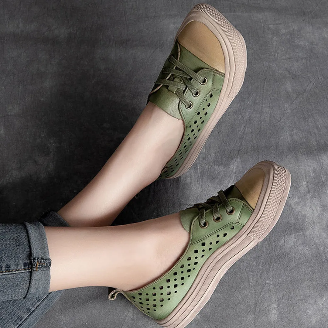 Color-Block Eyelets Casual Flats Shoes