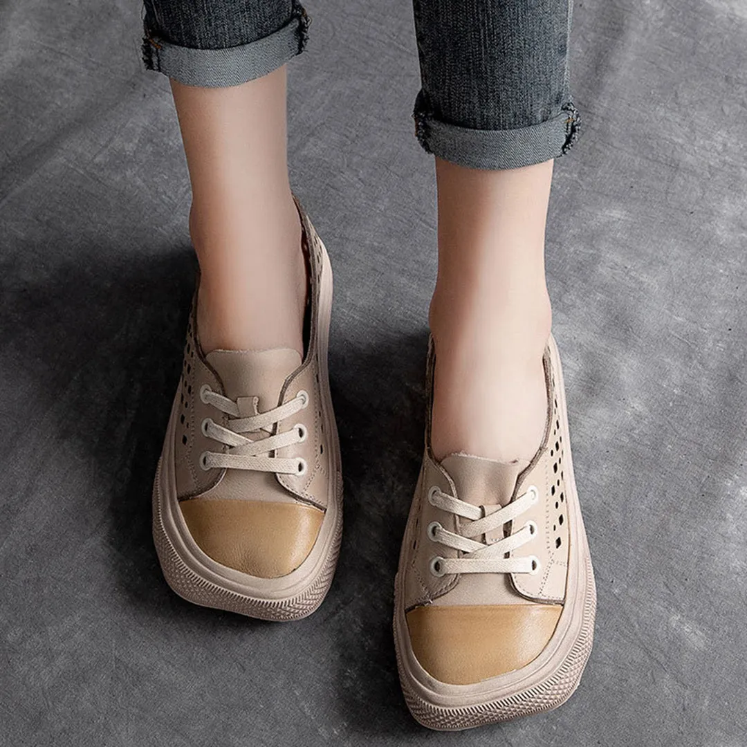Color-Block Eyelets Casual Flats Shoes