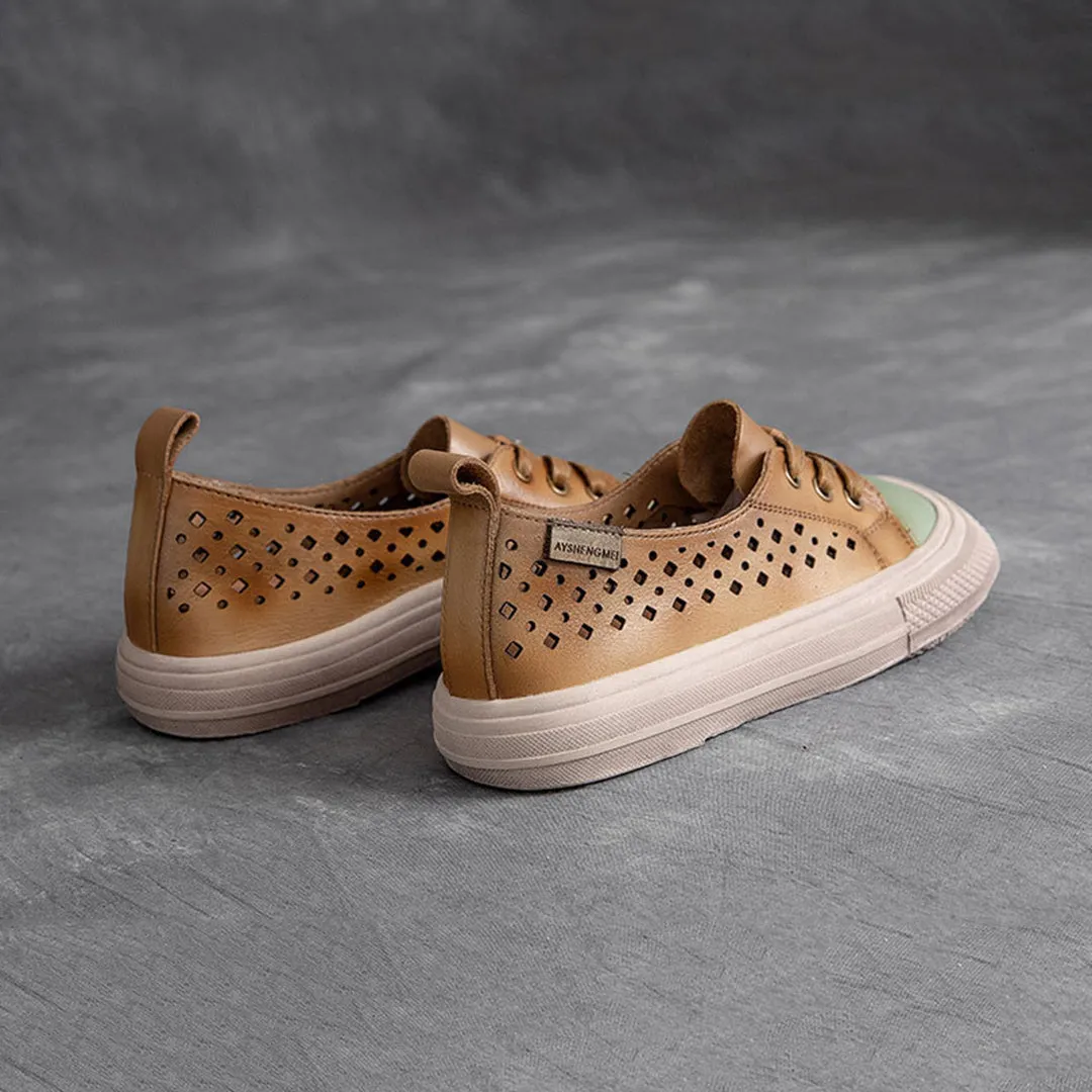 Color-Block Eyelets Casual Flats Shoes