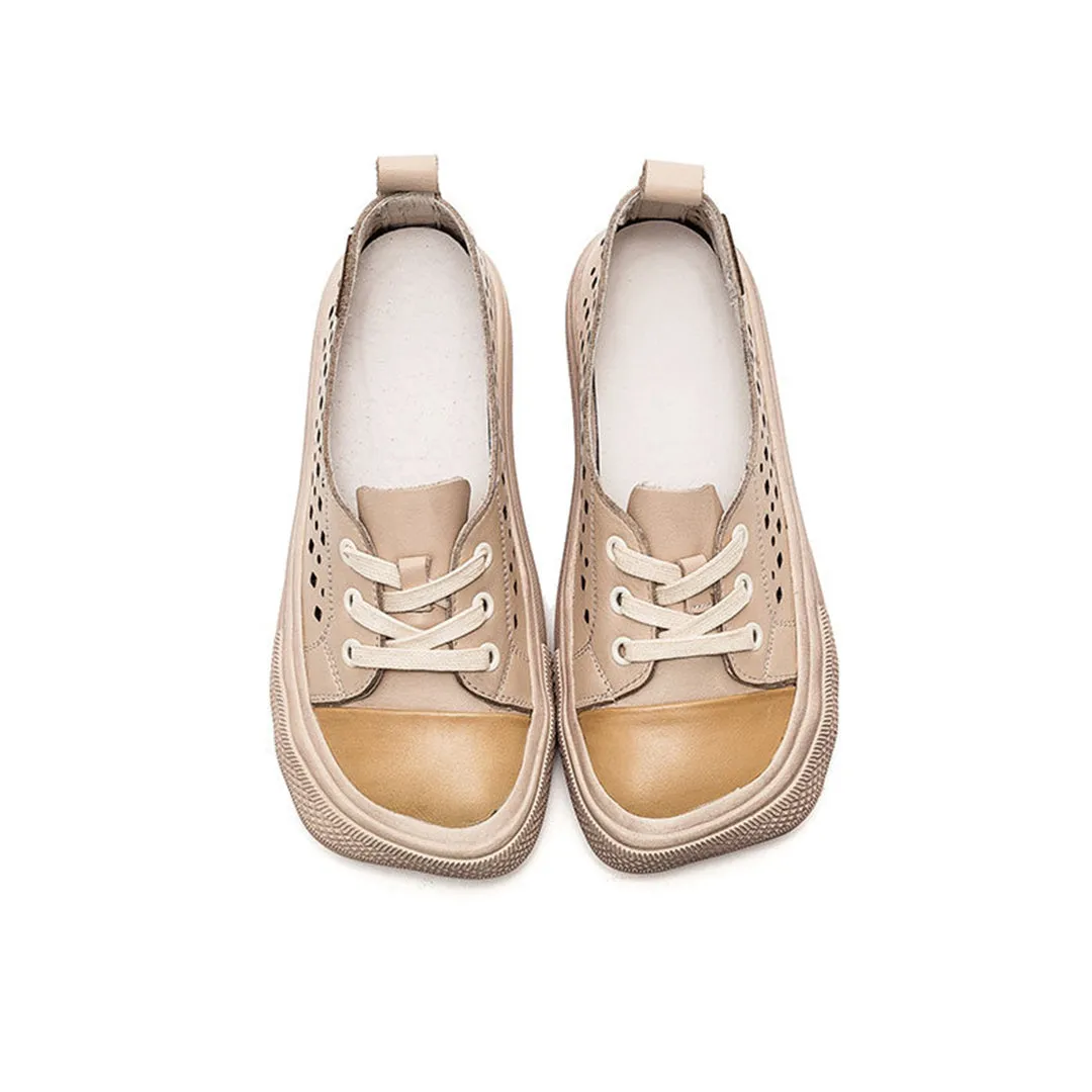 Color-Block Eyelets Casual Flats Shoes