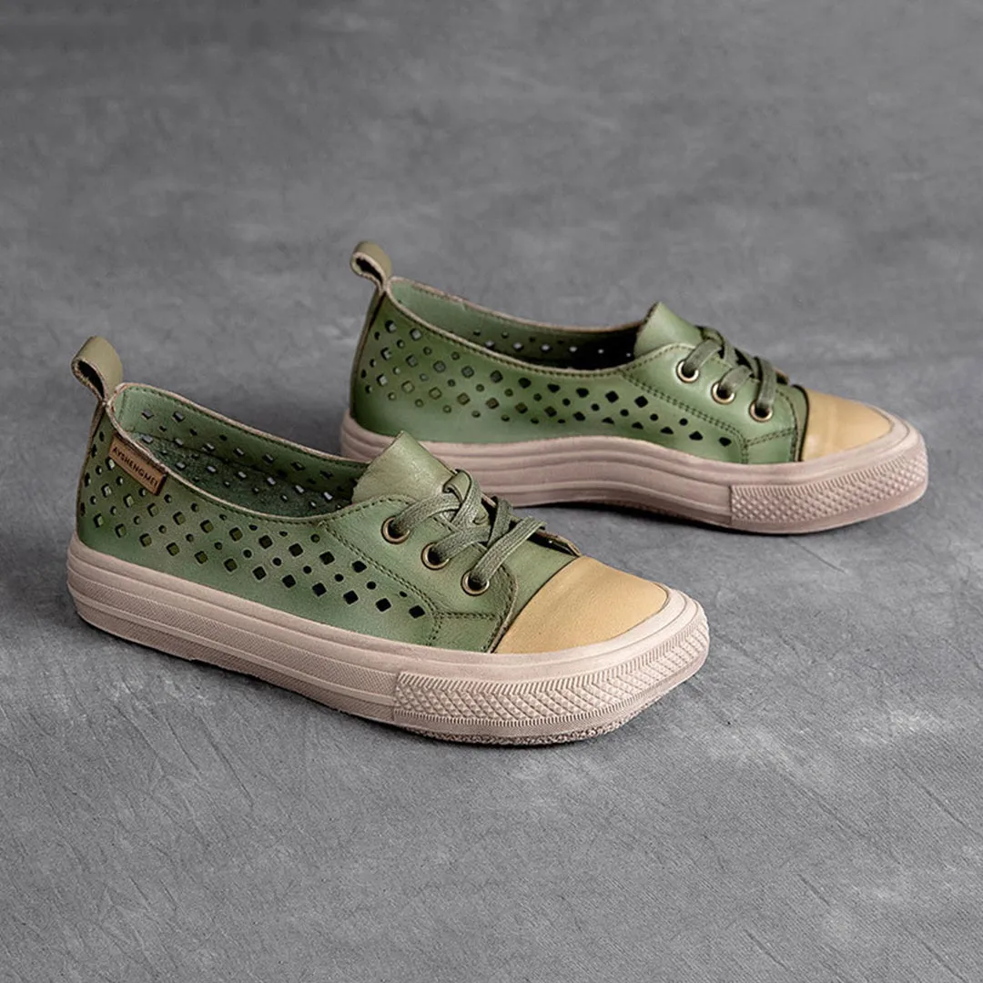 Color-Block Eyelets Casual Flats Shoes