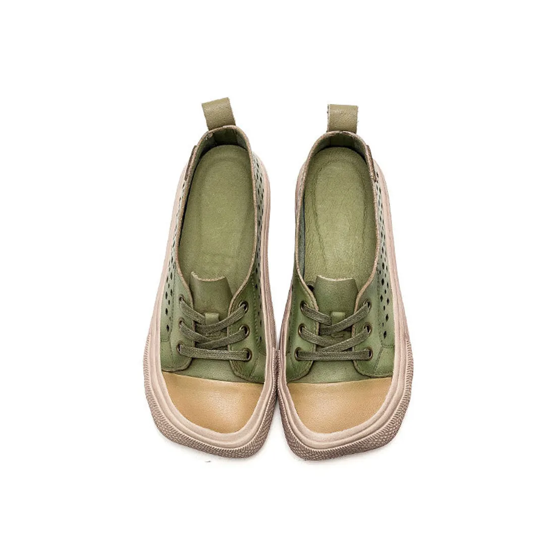 Color-Block Eyelets Casual Flats Shoes