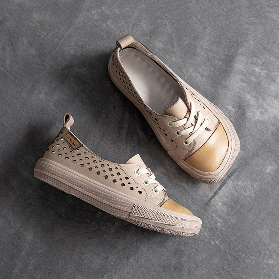 Color-Block Eyelets Casual Flats Shoes