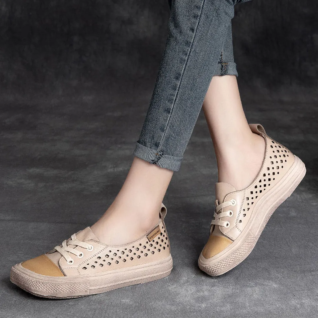Color-Block Eyelets Casual Flats Shoes
