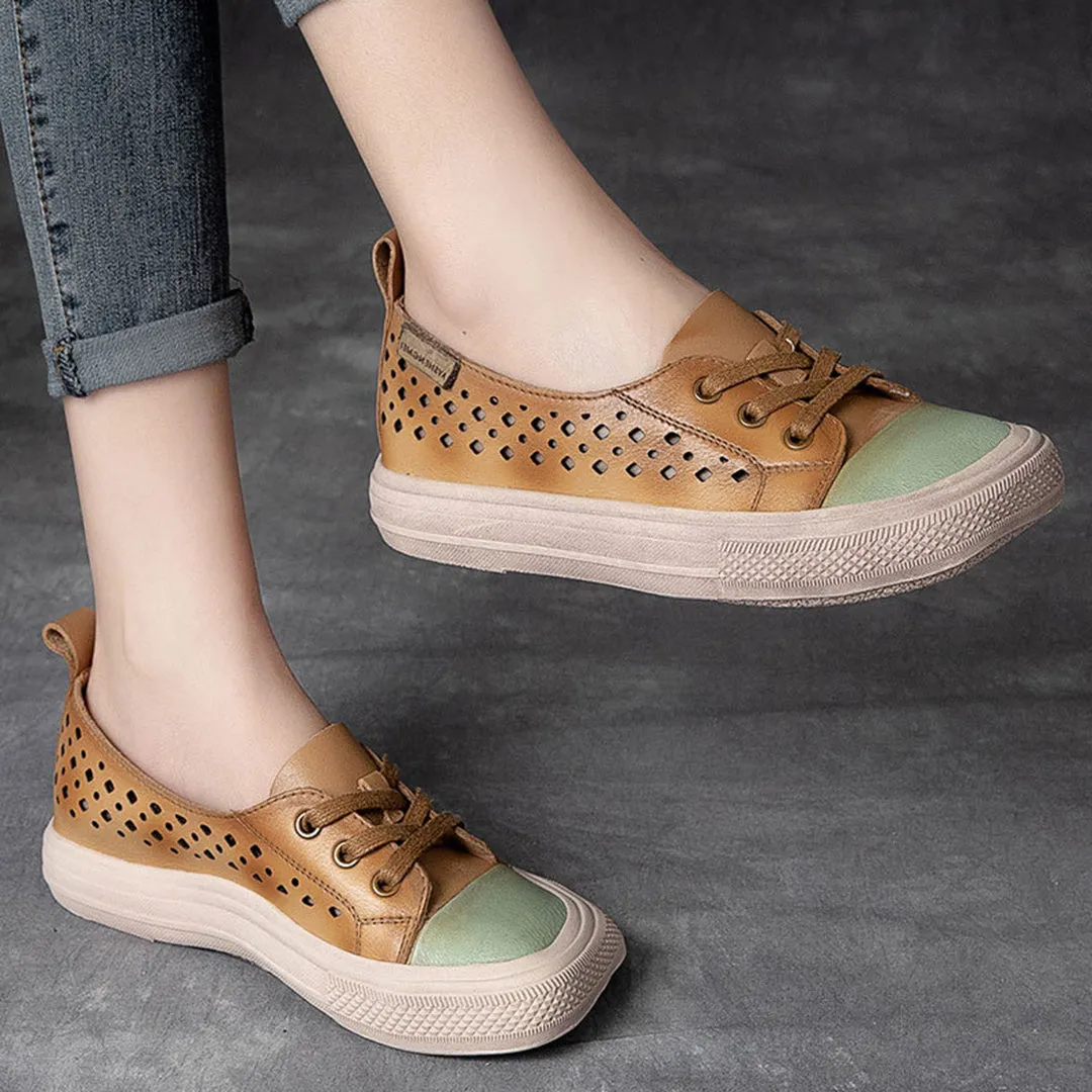Color-Block Eyelets Casual Flats Shoes