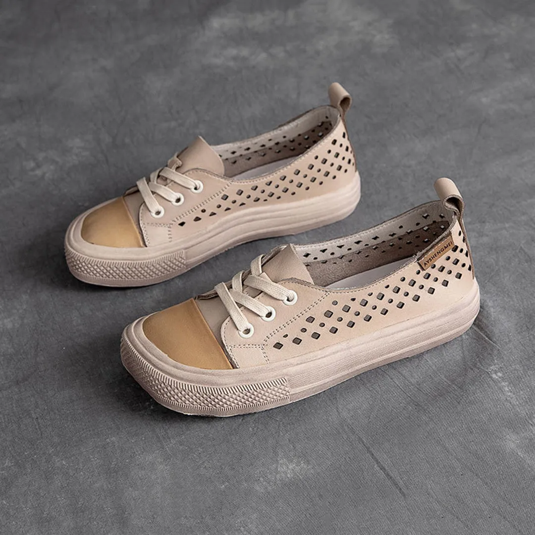 Color-Block Eyelets Casual Flats Shoes