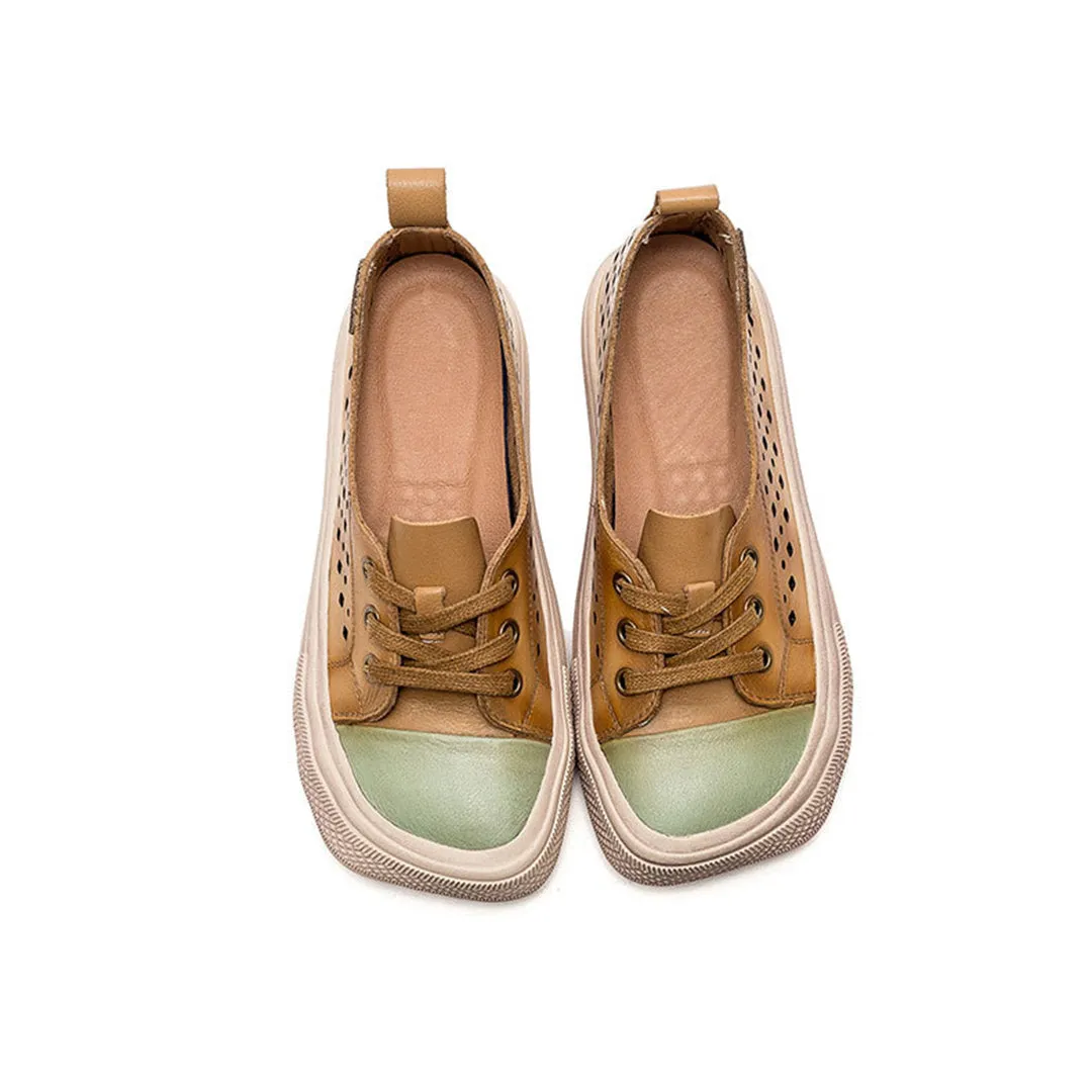 Color-Block Eyelets Casual Flats Shoes