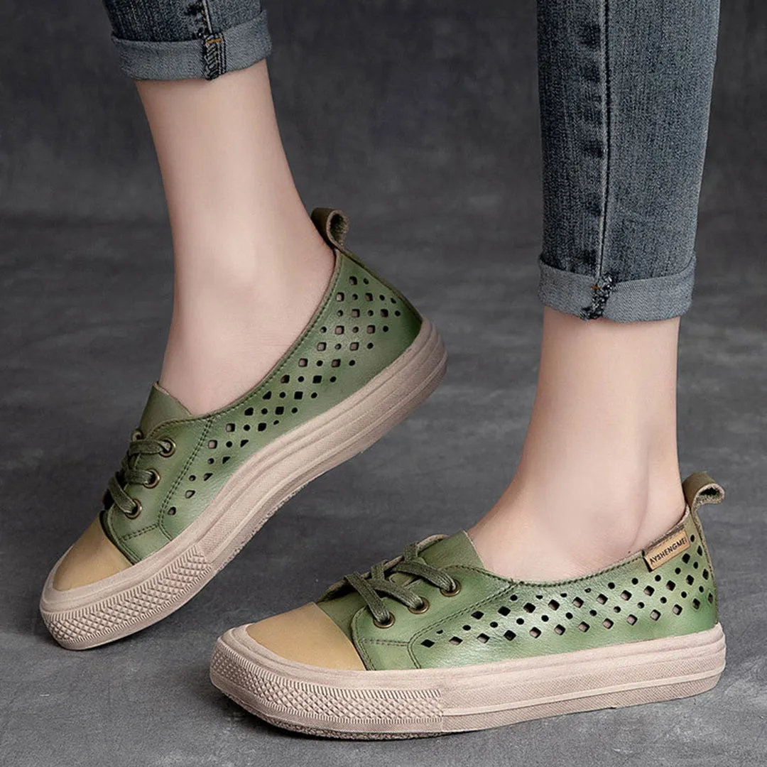 Color-Block Eyelets Casual Flats Shoes