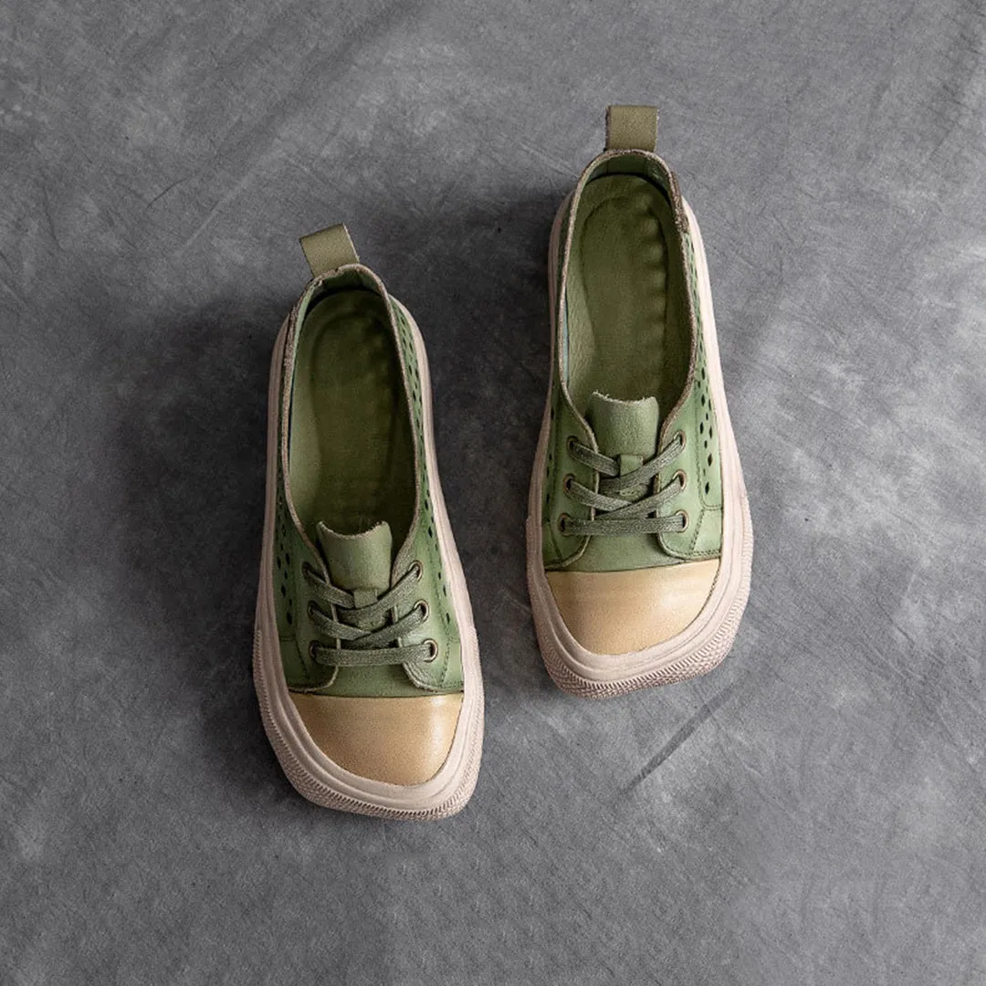 Color-Block Eyelets Casual Flats Shoes