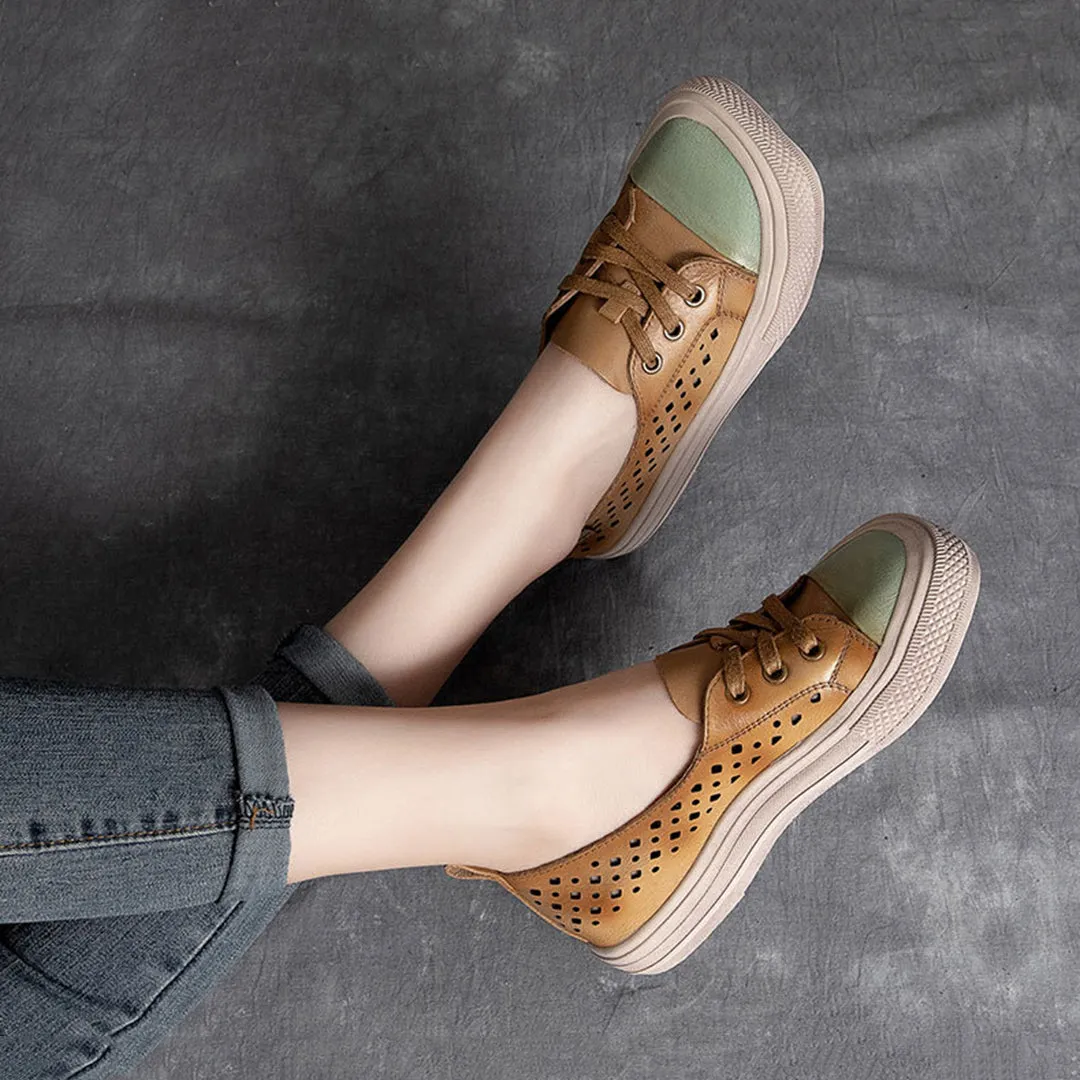 Color-Block Eyelets Casual Flats Shoes