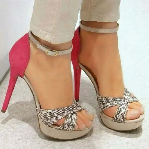 Color Block Platform Heel Sandals