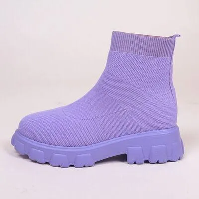 Contemporary Mesh Round Toe Low Heels Platform Boots