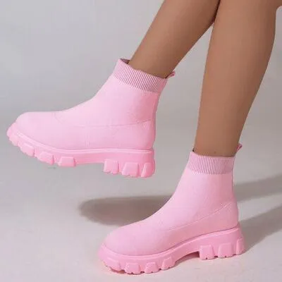 Contemporary Mesh Round Toe Low Heels Platform Boots
