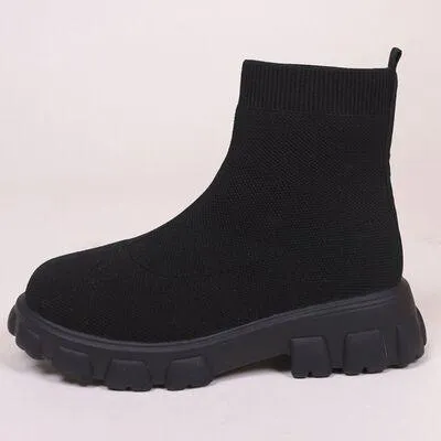 Contemporary Mesh Round Toe Low Heels Platform Boots
