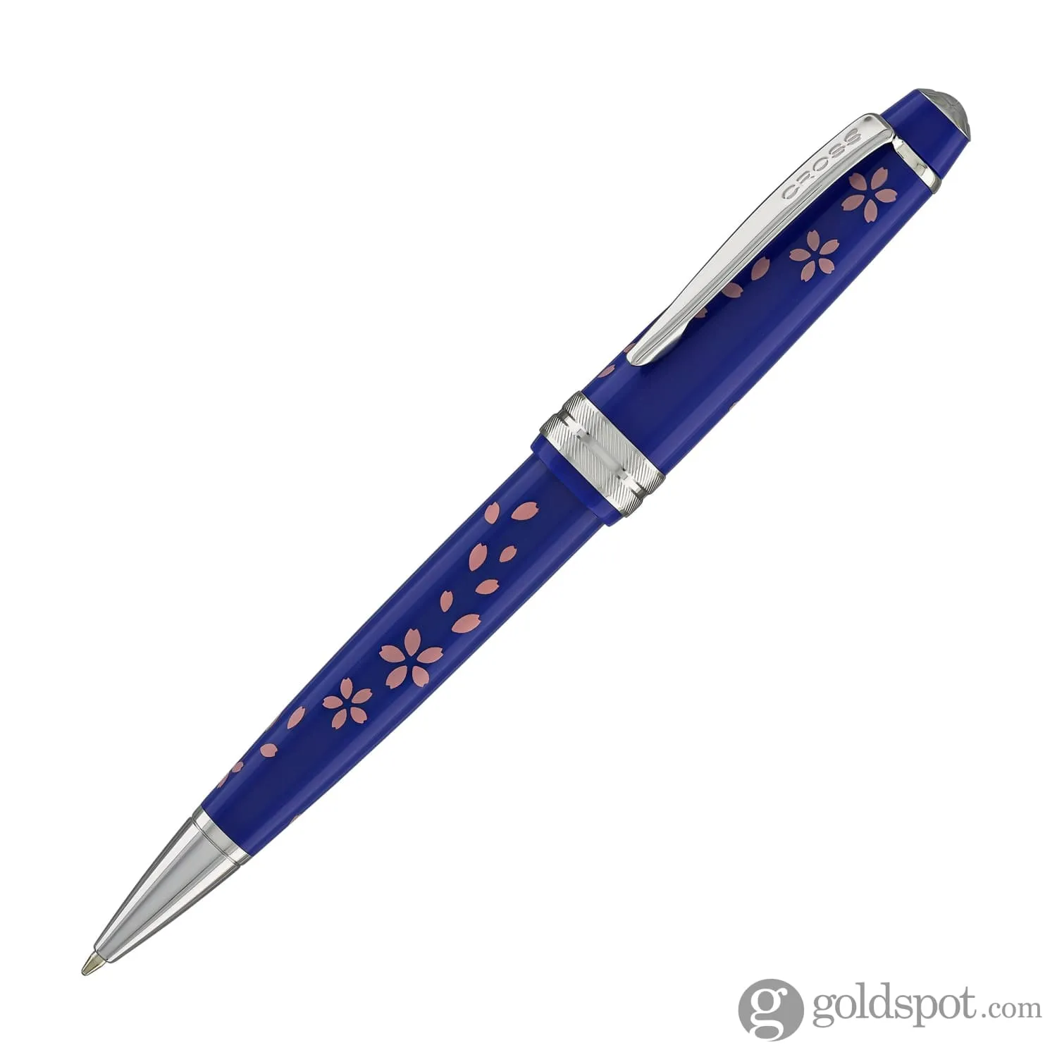 Cross Bailey Light Cherry Blossom Ballpoint Pen in Glossy Blue Resin with Polished Chrome